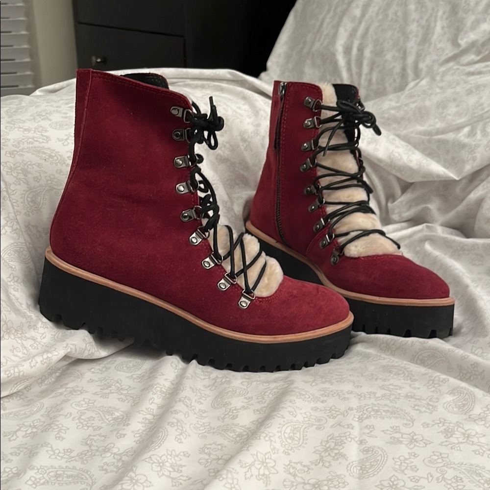 Stylish burgundy, Red faux furWomen's Boots